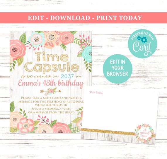 Wild One Time Capsule, Editable Birthday Time Capsule, 18th Birthday Capsule, Note for Birthday Girl, First Birthday, Corjl Template Il_570xn