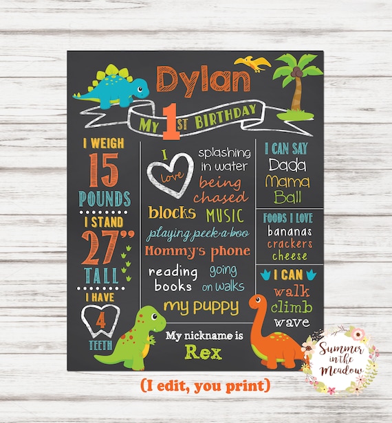 Dinosaur Chalkboard Sign, Birthday Chalkboard Sign, Dino Birthday Party, Dino First Birthday Party Poster, Photo Prop Il_570xn