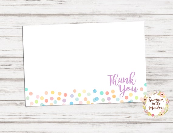Thank You Card, Confetti Sprinkles Thank You Card with Pastel Colors ...