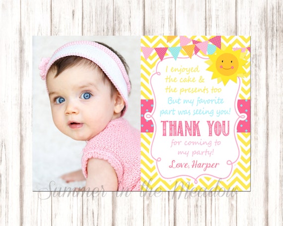 Sunshine Thank You Card with Photo, You are my Sunshine Party, Birthday Party Thank You Card, Photo Thank You Card, Sunshine First Birthday Il_570xn