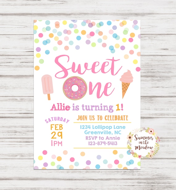 Sweet One Donut Birthday Party Invitation, Dessert First Birthday, Donuts and Ice Cream, Sweet One First Birthday Invite, Sweet Treats Il_570xn
