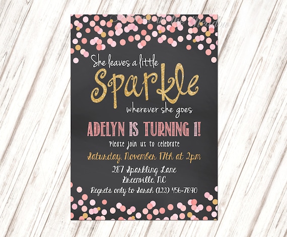 She leaves a little Sparkle Birthday Party Invite, Pink and Gold Birthday Party Invitation, Girl First Birthday Invite, Pink Confetti Invite Il_570xn