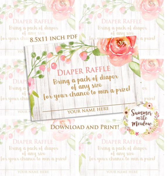 Diaper Raffle Tickets, Rose Shabby Chic Baby Shower, Diaper Raffle Cards, Baby Girl, Raffle Tickets for Baby Shower, Printable, Rustic Il_570xn
