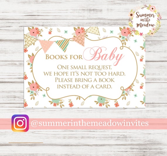 Bring a Book Cards, Book Request Cards, Shabby Chic Baby Shower, Please bring a book instead of a card, Peach and Mint, Printable Il_570xn