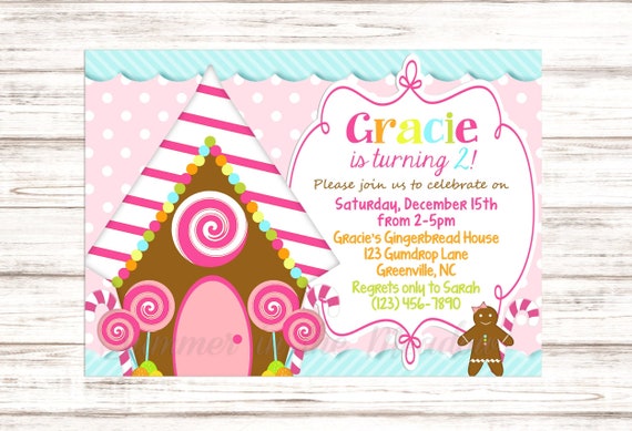 Gingerbread House Birthday Party Invitation, Gingerbread Birthday Invite, Cute and Whimsical, Winter Il_570xn