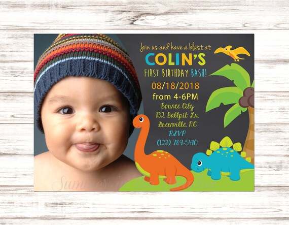 Dinosaur Birthday Party Invitation, Dinosaur Party Invite, Dino Invitation, First Birthday Invitation, Cute Dinosaurs, Invite with Photo Il_570xn
