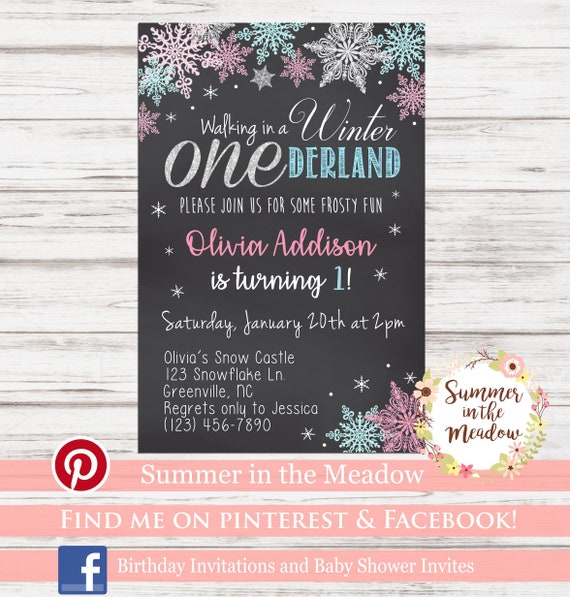 Winter ONEderland Birthday Party Invitation, Pink, Blue, Silver Snowflakes, First Birthday Invite, Silver Glitter One, Winter Birthday Il_570xn