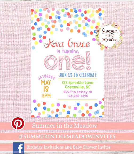 Birthday Party Invitation, Confetti Birthday Invite, Birthday Girl Party Invitation with Rainbow Colors, First Birthday Invite, Any Age Il_570xn