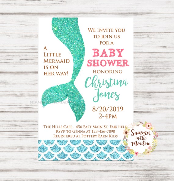 Mermaid Baby Shower Invitation, Mermaid Baby Shower, Little Mermaid Shower Invite, Blue Mermaid Tail Invite Il_570xn