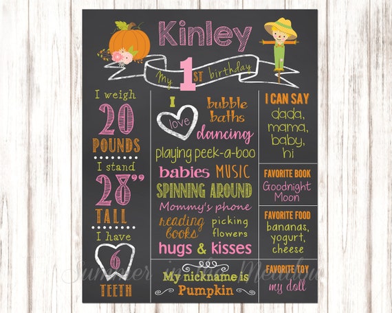Pumpkin Birthday Chalkboard Sign, Chalkboard Poster, Printable, Scarecrow, First Birthday, Stats Il_570xn