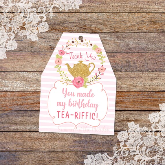 Tea for Two Party Favor Tags, Tea Party Teariffic Thank You Hang Tags, Printable by Summer in