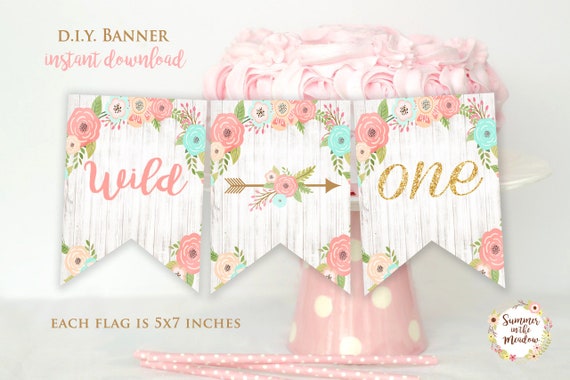 Wild One Printable Banner, Wild One Birthday Party Decoration, Gold Glitter One, Matching, She's a Wild One Photo Prop, First Birthday Il_570xn