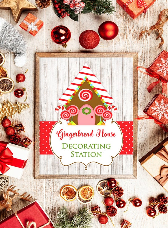 Gingerbread House Decorating Station Sign, Gingerbread House Decorating Party, Printable 8x10 Il_570xn