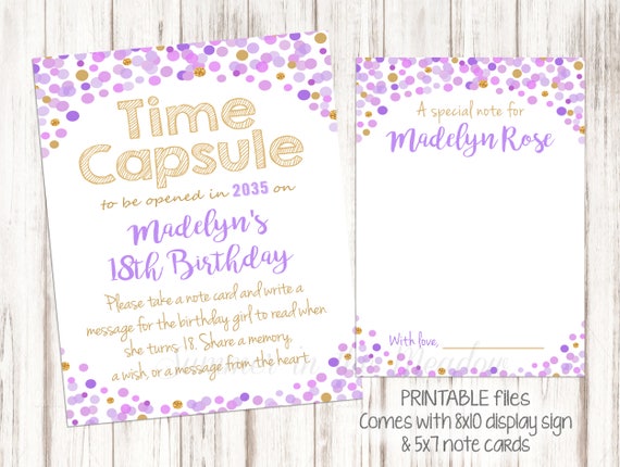 Purple and Gold Confetti Time Capsule, Birthday Time Capsule, Personalized, 18th Birthday, Note for Birthday Girl, Matching, First Birthday Il_570xn