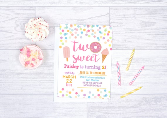 Two Sweet Birthday Invitation, Donut Birthday Party Invite, 2nd Birthday Invite, Donuts and Ice Cream Party Invite, Turning two Il_570xn