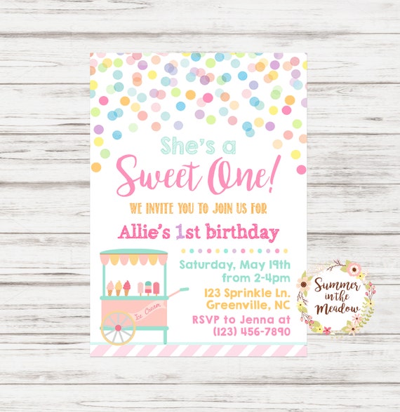 Sweet One Ice Cream Birthday Party Invitation, Ice Cream First Birthday, Sweet One First Birthday Invite Il_570xn