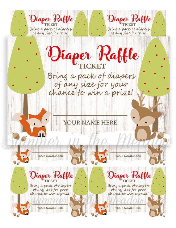Diaper Raffle Tickets, Woodland Baby Shower, Woodland Theme Diaper Raffle Cards, Gender Neutral, Raffle Tickets for Baby Shower, Printable Il_570xn