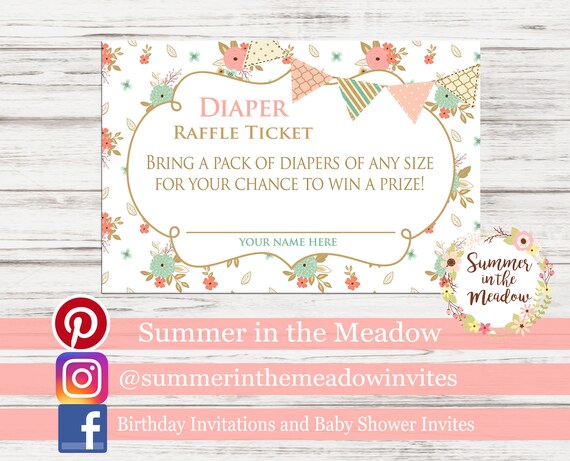 Diaper Raffle Tickets, Shabby Chic Baby Shower, Diaper Raffle Cards, Baby Girl, Raffle Tickets for Baby Shower, Printable Il_570xn