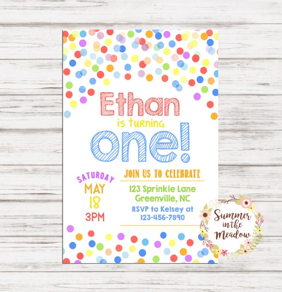 Birthday Party Invitation, Rainbow Confetti Birthday Invite, Birthday Party Invitation with Rainbow Colors, First Birthday Invite, Any Age Il_570xn