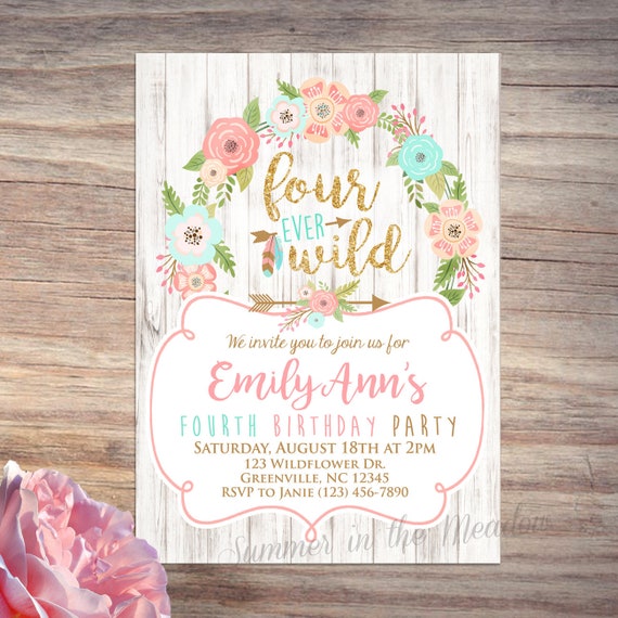 Download Four Ever Wild Birthday Party Invitation Fourever Wild Party Etsy