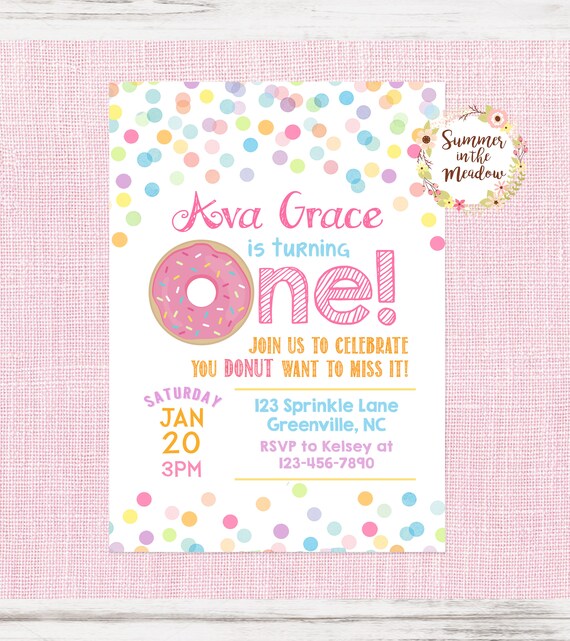 Donut Birthday Party Invitation, Doughnut Birthday Invite, Birthday Girl Party Invitation, First Birthday Invite Il_570xn