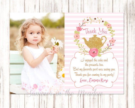 Tea Party Thank You Card with Photo, Tea Party Birthday Thank You Card, Photo Thank You Card, Teapot Thank You, Matching Thank You Il_570xn
