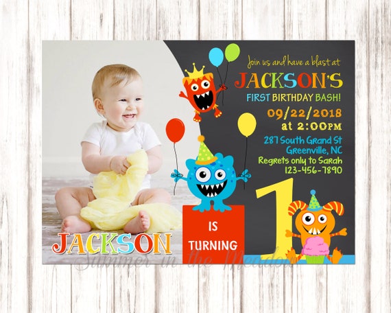 Monster Birthday Party Invitation, Monster Party Invite, Little Monster, First Birthday Invite, Boy Il_570xn