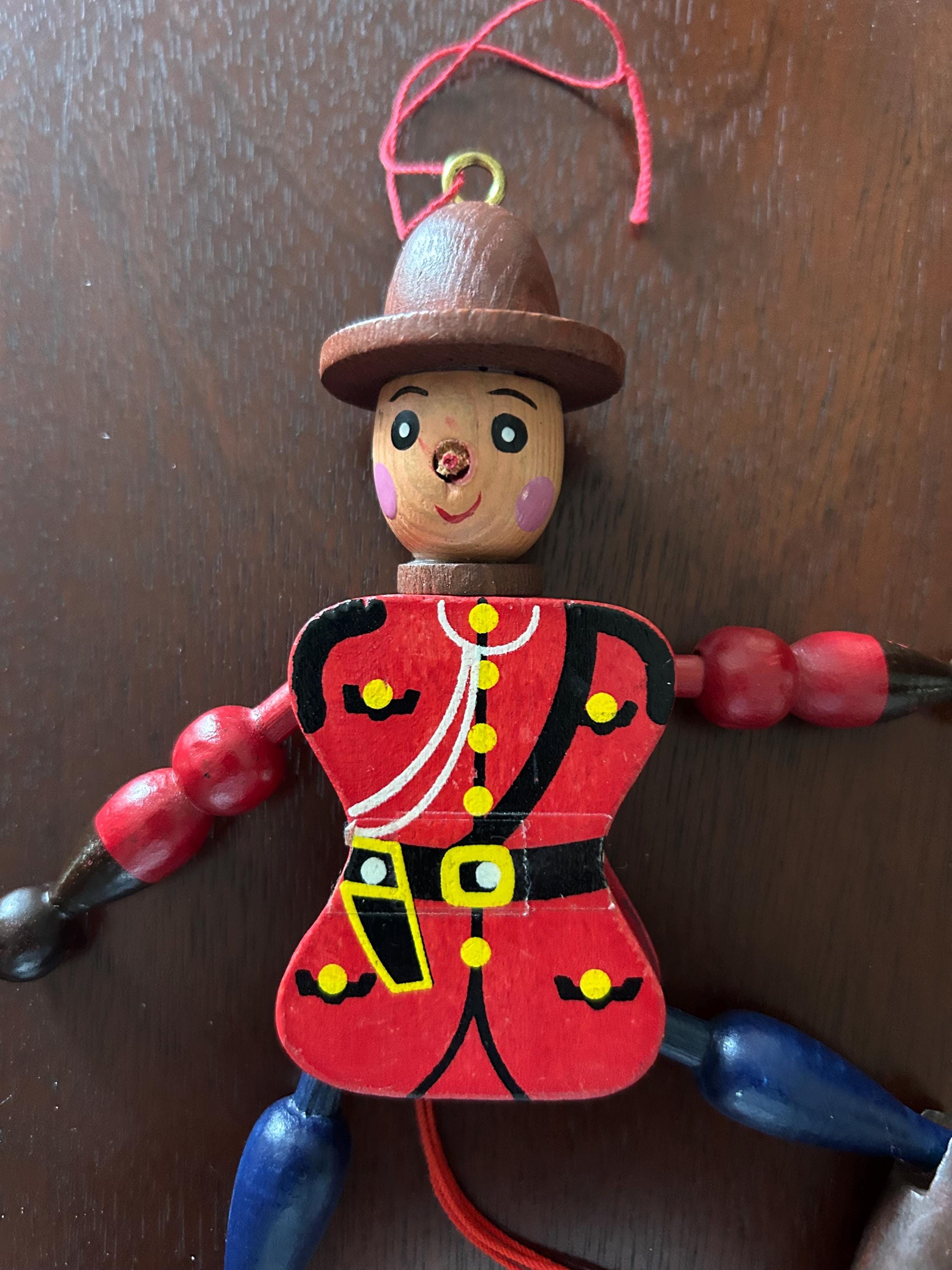 Vintage Wooden Pull String Puppet Canadian Mountie Wooden Doll - Etsy