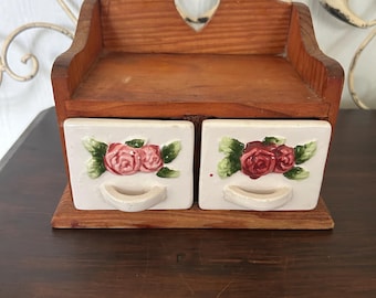 Mini Wooden Cabinet with Ceramic Drawers and Heart Cutout