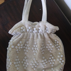 Vintage Cream Beaded Handbag - 1960s Evening Bag