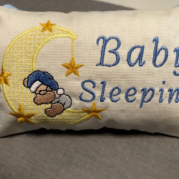 Baby Sleeping Door Knob Pillow, Embroidered Door Knob Pillow, Door Hanger Pillow, Door Pillow, Nursery Hanging Pillow