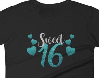 Sweet 16 Birthday Party & Sixteen Years To Celebrate Fun Hearts Women's Short Sleeve T-shirt