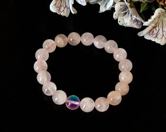 10mm Rose Quartz Bracelet, Natural Rose Quartz Crystal Bracelet, Healing Quartz Bracelet, Gemstone Bracelet, Chakra Stone Bracelet.