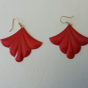 Pair of fancy red lacquered metal earrings