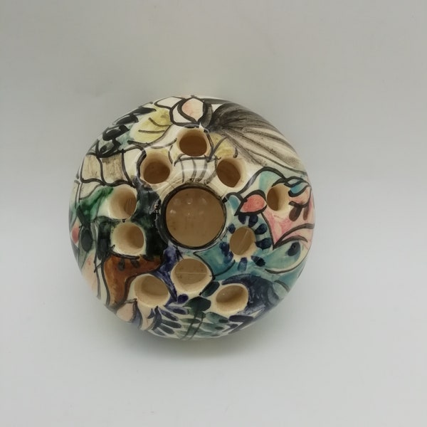 Vase pique fleurs en céramique peinte