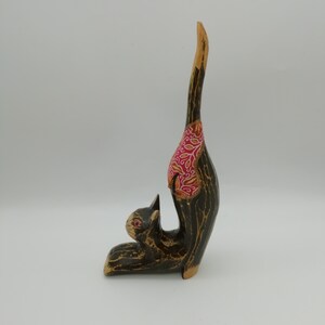 Painted wood and fabric cat statuette