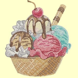 Ice Cream Sundae Machine Embroidery Design