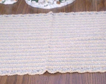 New HANDMADE Crocheted Christmas Silver and Gold Table Runner