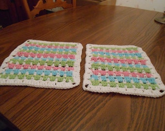 New HANDMADE Crocheted Multi-Colored Washclothes (Set of 2)