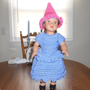 New HANDMADE Crocheted Periwinkle Witch&#39;s Dress and Hat Costume for 18&quot; Dolls (including American Girl Dolls)