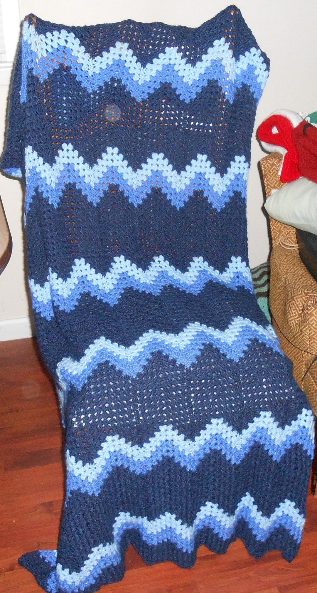 New Handmade Crocheted Navy Blue Blue and Light Blue Zig Zag Etsy