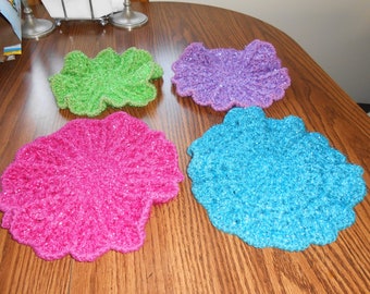 New HANDMADE Crocheted Bejeweled Scrubbing Wash Clothes (Set of 4)