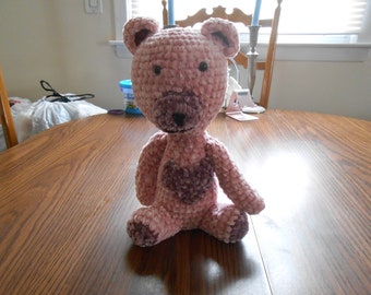 New HANDMADE Crocheted Pink Bear with a Purple Heart