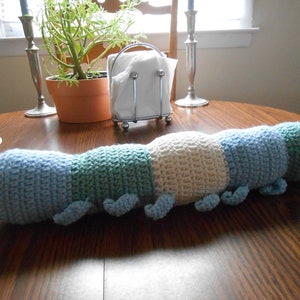 New HANDMADE Crocheted light blue, blue green and white Caterpillar