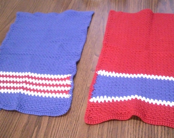 New HANDMADE Crocheted Red White and Blue Dish Towels (Set of 2)