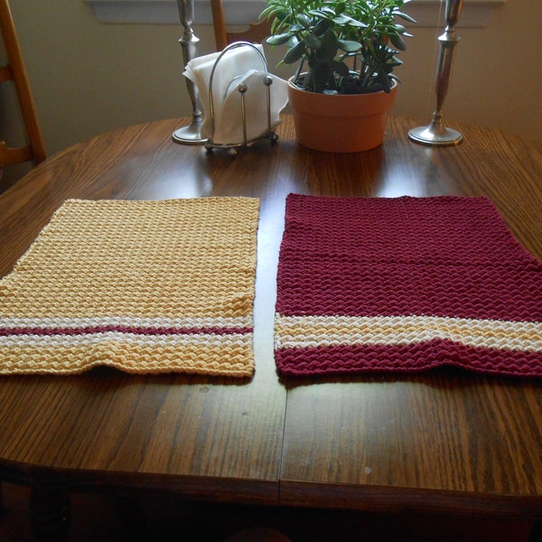 New HANDMADE Dark Red and Yellow Cotton Dish Towels (Set of 2)