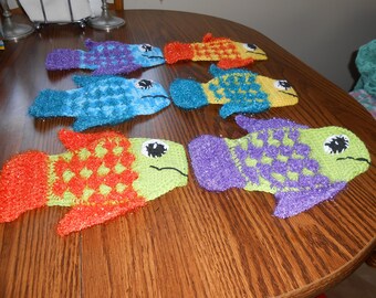 New HANDMADE Crocheted Friendly Fins Scrubbing Wash Clothes (Set of 6)