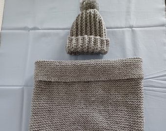 Cocon naissance chaussette emmaillotage et son bonnet layette bébé coloris gris flanelle laine certifié Oeko-tex taille 0/1 mois