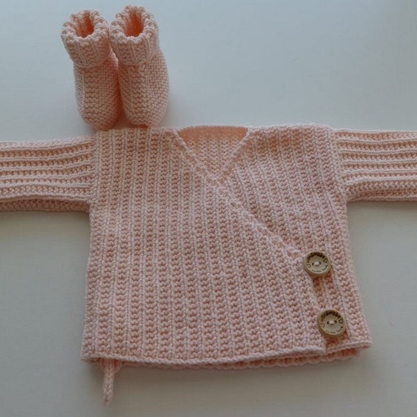 Ensemble 2 pièces brassière et chaussons layette bébé coloris rose poudré taille naissance