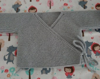 Baby girl's or boy's layette wrap bra in gray size birth, 1, 3 or 6 months